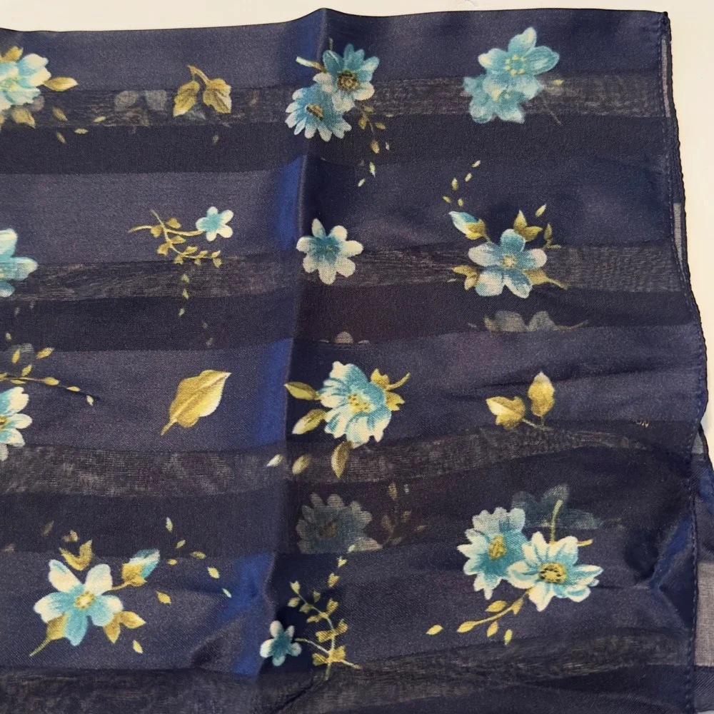 Made in Italy Blue Floral‎ Sheer Striped Square Scarf Cottagecore Classy Chic